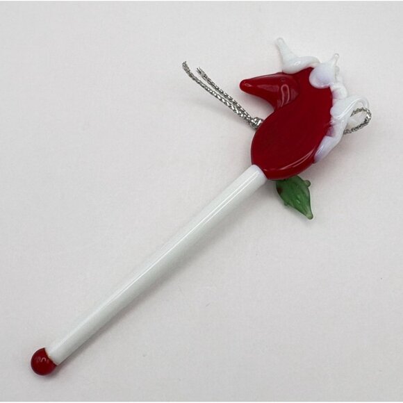 Vintage Glass Unicorn Stick Christmas Tree Ornament Swizzle Style Holly Accent - Picture 3 of 7